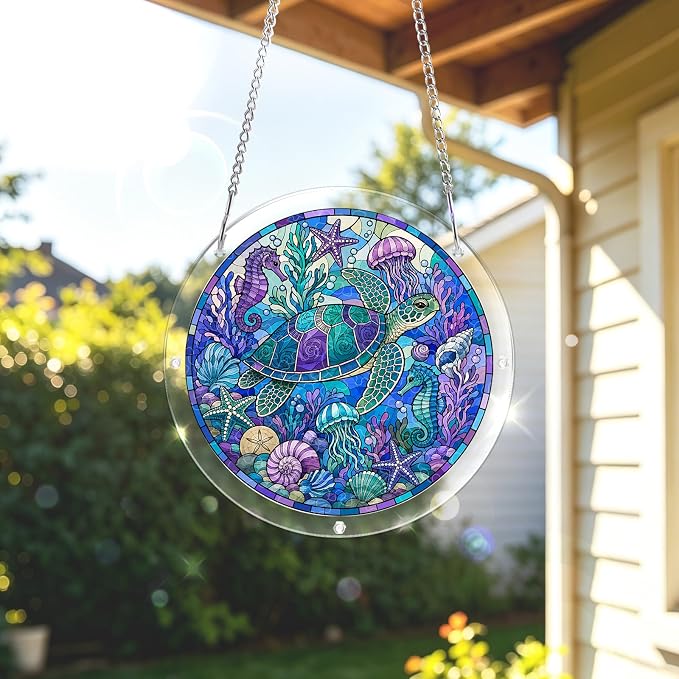 Acrylic Puzzle Suncatcher, Sun Catchers Puzzle for Window Hanging | 8.9 Inch Coastal Turtle DIY Suncatcher Puzzle for Adults, Ideal Gifts for Women, Men, Wife, Mom, Home & Garden Decor