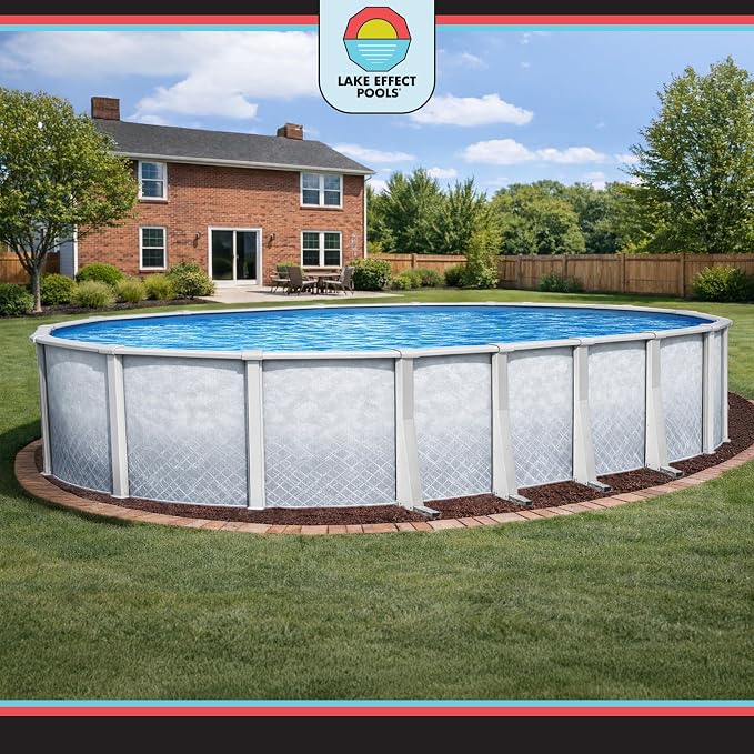 Lake Effect Pools 'Lifestyle' 18 ft x 33 ft Oval Above Ground Swimming Pool | 54 Inch Resin Protected Steel Sided Walls | Bundle Includes: 25 Gauge Overlap Liner & Widemouth Skimmer