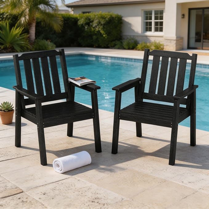 GarveeLife Outdoor Dining Chairs Set of 2, HDPE Patio Chairs 650LBS Capacity All-Weather Yard Armchair with Slatted Seat, 23.9" Wide Heavy Duty Modern Backyard Furniture for Garden, Poolside, Deck