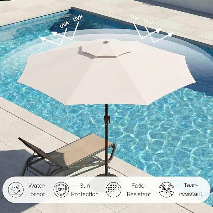 Outdoor Patio Umbrella, 2 Tiers Market Table Umbrella with 8 Sturdy Ribs, Push Button Tilt and Crank, UPF50+ UV Protection for Deck, Pool, Garden and Backyard