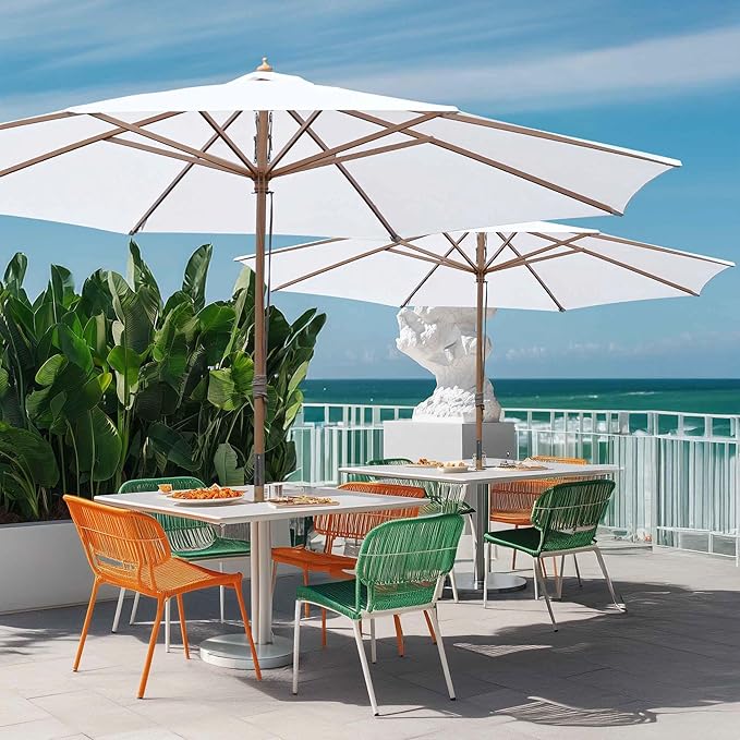 Yescom 13ft Coastal Solid Beech Wood Umbrella Pulley Lift Commercial Base with Wheel Included for Beach Club Seaside Restaurant Terrace Resort Poolside