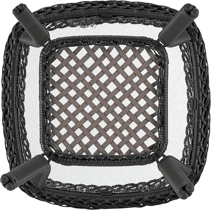 Manhattan Comfort Fruttuo 3-Piece Patio Conversation Set, Swivel Steel Rattan Chairs with Removable Cushions & Tempered Glass End Table, Weather-Resistant Outdoor Furniture for Backyard & Porch, Cream