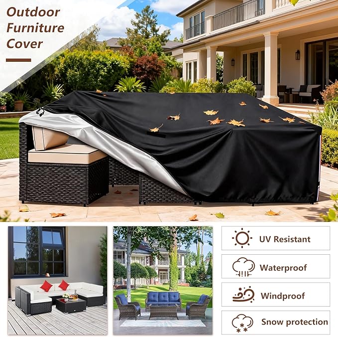 Patio Furniture Covers Waterproof,Heavy Duty Outdoor Furniture Covers, Rectangle Patio Table Cover Fits 5-8Piece Sectional Set Outdoor Chair Couch Table Sets (88" L x 62" W x 28" H)