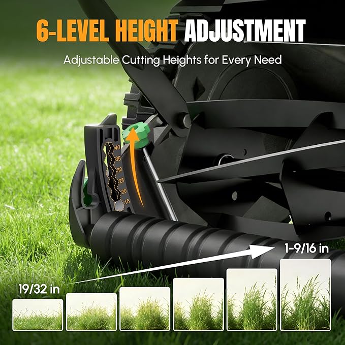WORKPROX 16-Inch Push Reel Lawn Mower, Adjustable Height 5-Blade Reel Mower with Removable 8-Gallon Grass Catcher for Yards and Gardens, Black