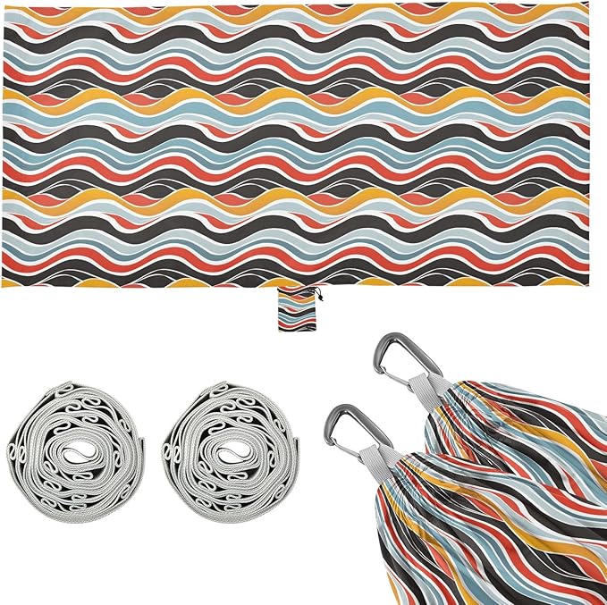 Camping Hammock Outdoor Hammocks for Outside Colorful Wavy Line Beach Trees Portable Lightweight with Pockets Tree Straps Indoor