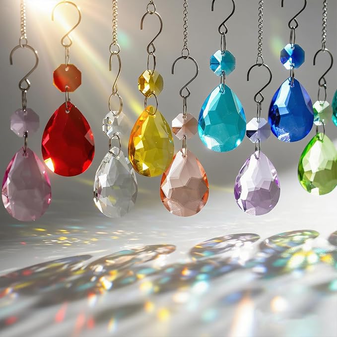 10 Pcs Red Crystal Bauhinia Suncatcher Prisms Chandelier Window Decor | Red Crystal Bauhinia Prisms Suncatcher Pendants 38mm Chandelier Beads Replacement for Window Wedding Party Decor
