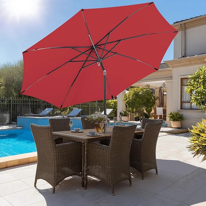 10ft Outdoor Patio Umbrella - Table Umbrella Waterproof UV Protection, Sombrillas de Patio with Push Button Tilt, Sun Umbrella for Pool, Porch, Garden, Deck, Backyard (Red)