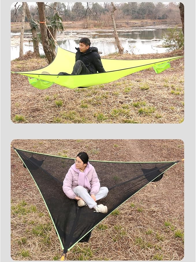 Triangle Hammock 9.8FT, 660Lbs Capacity for 1-3 Person, Portable Camping Hammock with Storage Bags, Multi-Person Hammock for Outdoor(4m/13ft)
