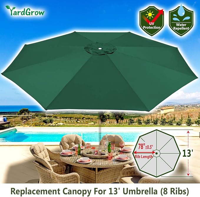 YardGrow 13ft 8 Ribs Umbrella Canopy Replacement for Patio Umbrella, Canopy ONLY, Frame NOT Included