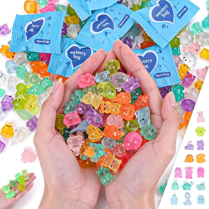 140 Pcs Mystery Mini Resin Animals Blind Bags,Tiny Glow in The Dark Animal Resin Models, mini resin figures,resin animals variety pack for Birthday Party Gift, DIY Crafts, Ornaments, Random Design