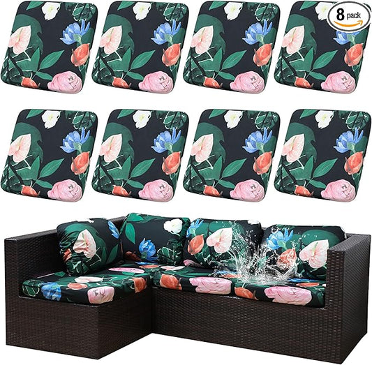 Outdoor Cushion Covers Set,8PCS Patio Furniture Couch Seat Slipcovers, Replacement for Sofa Sectional Chair(Cover，Only)