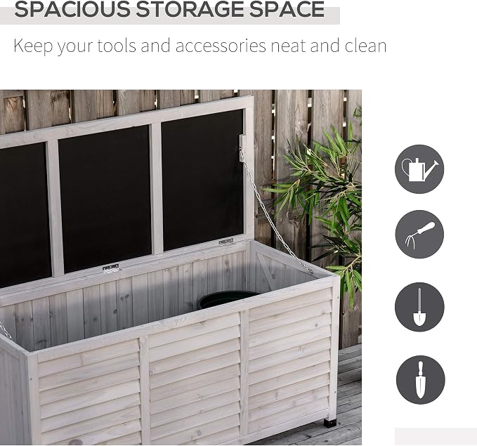 75 Gallon Wooden Deck Box, Outdoor Storage Container with Aerating Weather Fighting, Grey
