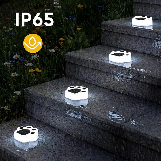 Solar Paw Print Lights 8 Pack, Outdoor Waterproof Solar Garden Lights, Lawn Patio Pathway Decorative Lights, Pet Dog Lovers Gifts for Women Mom Mother's Day(Cool White)