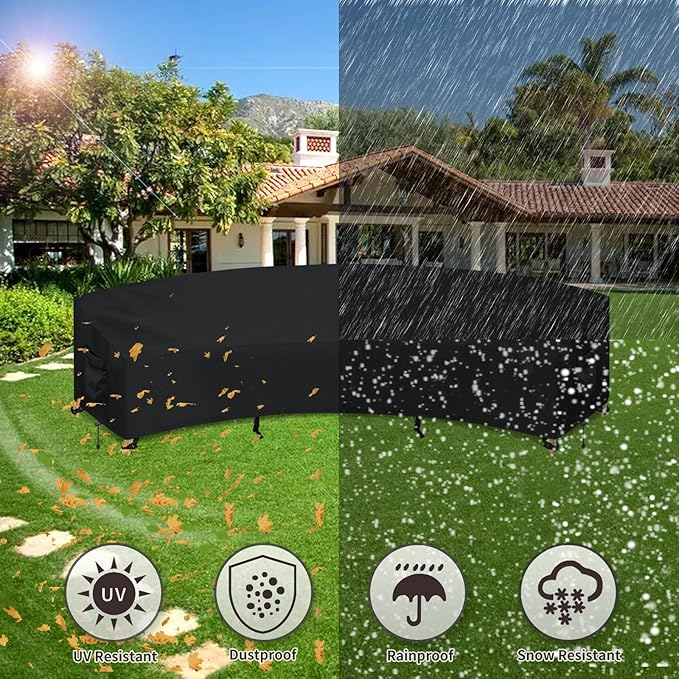 PureFit Outdoor Sectional Sofa Cover Waterproof Curved Patio Furniture Covers for Deck, Lawn and Backyard, 150Lx36Dx38Hx112FL, Black