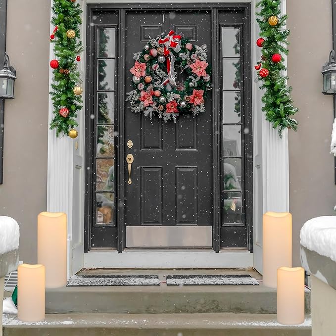 Outdoor Indoor Waterproof Flameless Candles Flickering with Remote Timer, White LED Pillar Candles Battery Operated Pack of 2, Long Lasting Electric Candles Lanterns Cream Φ 4" H 8” 10”