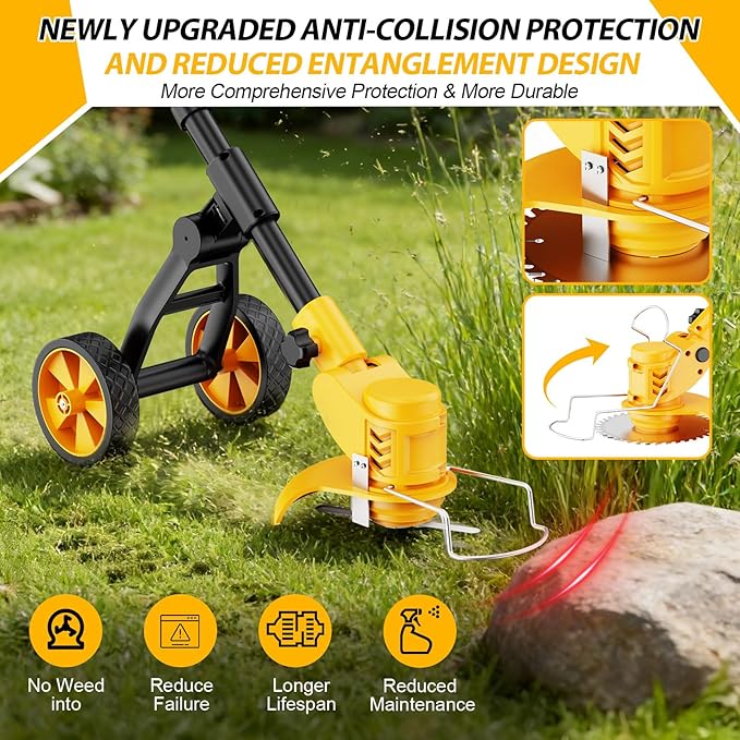 Electric Weed Wacker Cordless, Electric String Trimmer with 3 Types Blades & Removable Auxiliary Wheels, Brush Cutter & Grass Trimmer & Lawn Edger with for Garden Yard