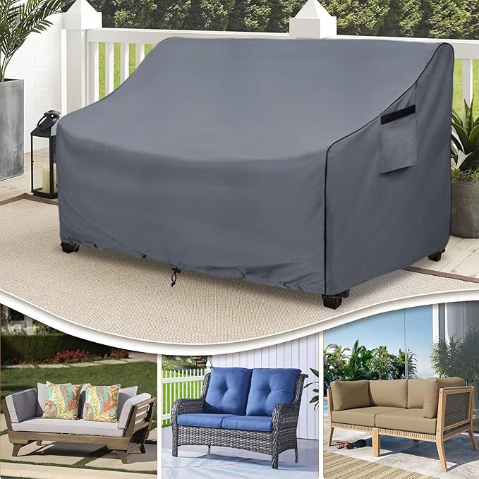 Outdoor 2-Seater Loveseat Cover,600D Heavy Duty 100% Waterproof Patio Sofa Cover,Furniture Covers for Sofa and Loveseat,58W x 32.5D x 31H Inches,Grey.