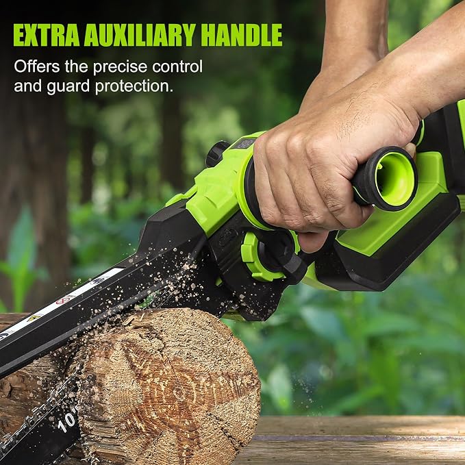 FASTPRO 10-Inch Cordless Chainsaw, Pre-Installed Mini Chain Saw Kit with 2 Pack Rechargeable Batteries, Easy for Branch Trimming and Wood Cutting