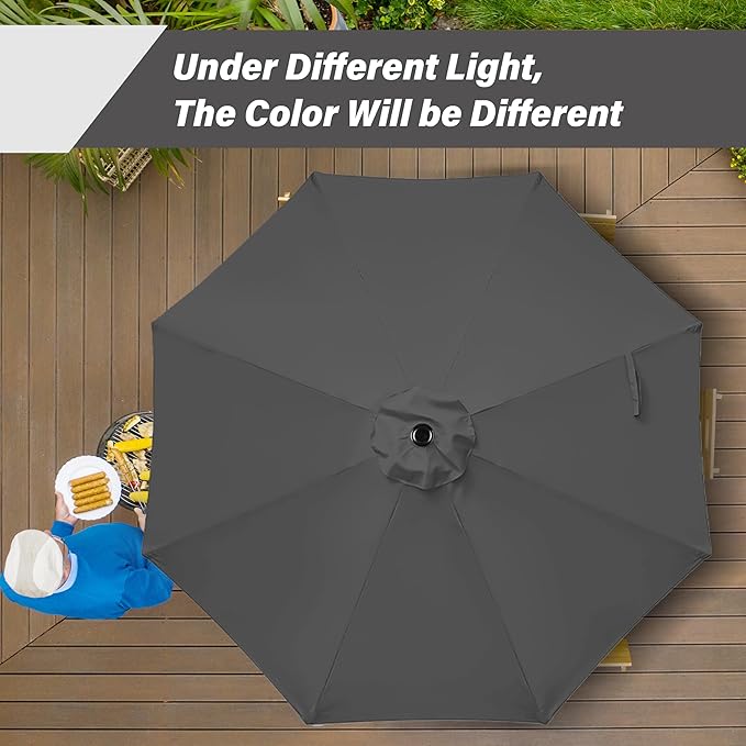 YSSOA 9' Patio Umbrella Outdoor Table Market Yard Umbrella with 8 Sturdy Ribs, Grey