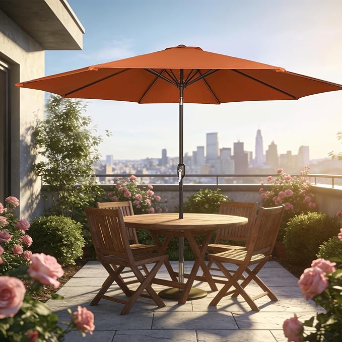 Blissun 10FT Outdoor Patio Umbrella, Outdoor Table Umbrella, Yard Umbrella, Market Umbrella with 8 Sturdy Ribs, Push Button Tilt and Crank