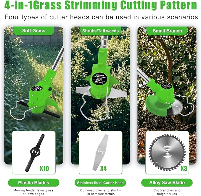 21V Electric Weed Wacker Cordless String Trimmer Battery Powered Grass Trimmer with 90° Adjustable Head 2 X 2.0Ah Battery and Charger Lightweight Brush Cutter Edger Lawn for Garden Yard,Green