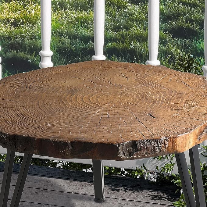 SUNBURY Outdoor Indoor Coffee Table, 31" Wooden Look Concrete Side Table, Modern Round Metal Coffee Table for Living Room, Bedroom, Garden, Backyard