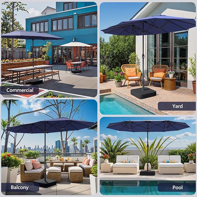 15ft Large Outdoor Patio Umbrella, Double Sided Table Umbrella with Crank, 12 Steel Ribs Market Umbrella