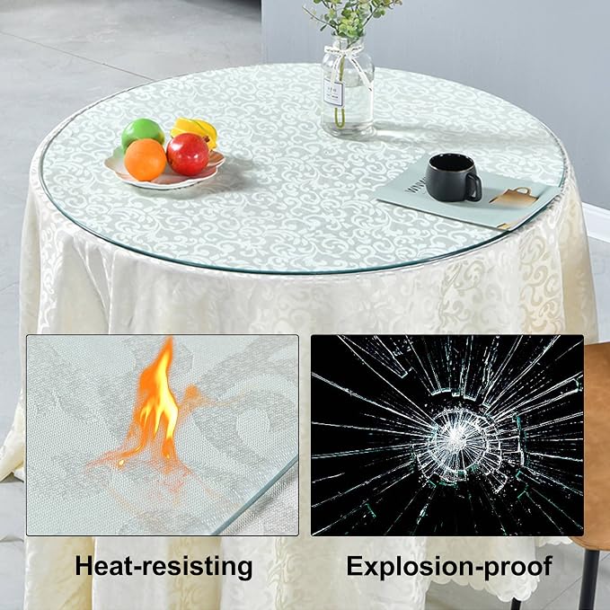42" Tempered Glass Table Top Round Transparent Table Surface 3/8'' Thick Pencil Polished Edge Multipurpose for Dining, Coffee, Restaurant and End Table (42 inch)