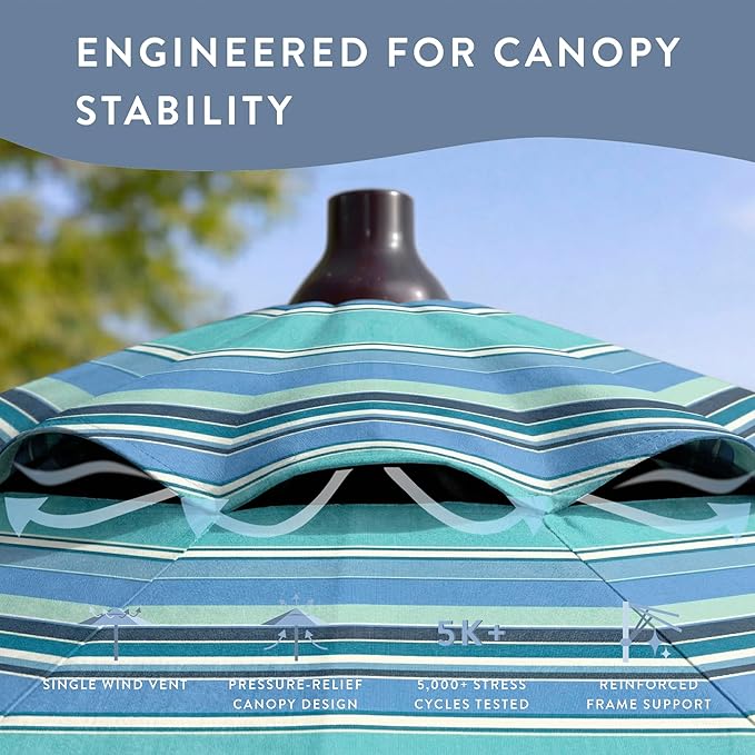 California Umbrella 12-Year Protection 9-Ft Outdoor Patio Umbrella, Sunbrella Fade-Resistant Fabric, Auto-Tilt, Heavy Duty Aluminum Frame, 8 Reinforced Ribs for Pool or Deck, Bronze Pole, Dolce Oasis