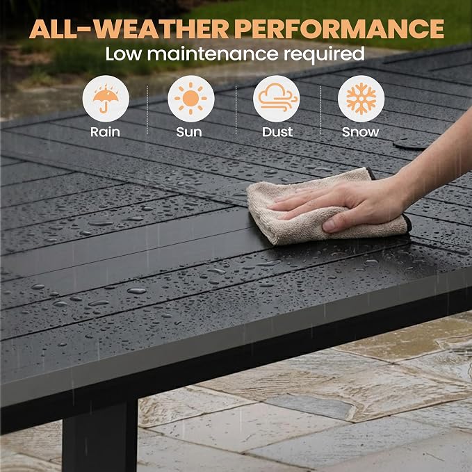 Pellebant Aluminum Outdoor Patio Dining Table for 6-8, Weather-Resistant Sturdy Frame and 83" Rectangle Top with Umbrella Hole for Deck, Porch, Backyard