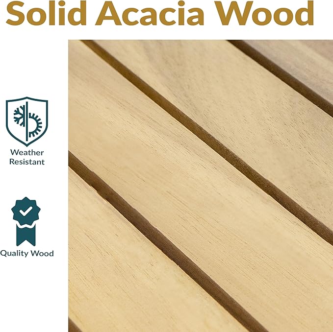 Sunnydaze 3-Piece Outdoor Patio Furniture Set - Bodie Acacia Wood Patio Conversation Set - Outdoor Seating with Cushions - Bone White