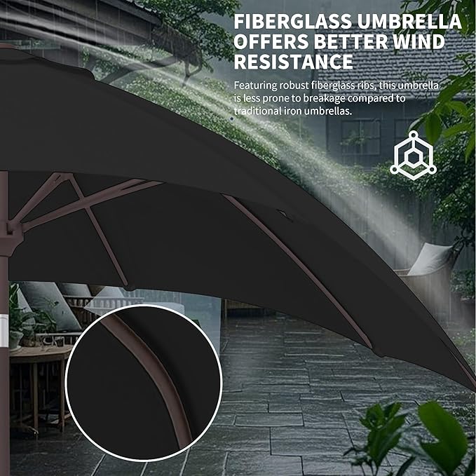 Kingdura 10FT Outdoor Patio Umbrella, Market Table Umbrella with Push Button Tilt and Crank, 8 Sturdy Fiberglass Ribs, UV Protection for Pool, Lawn, Deck, Backyard, Garden (Black)