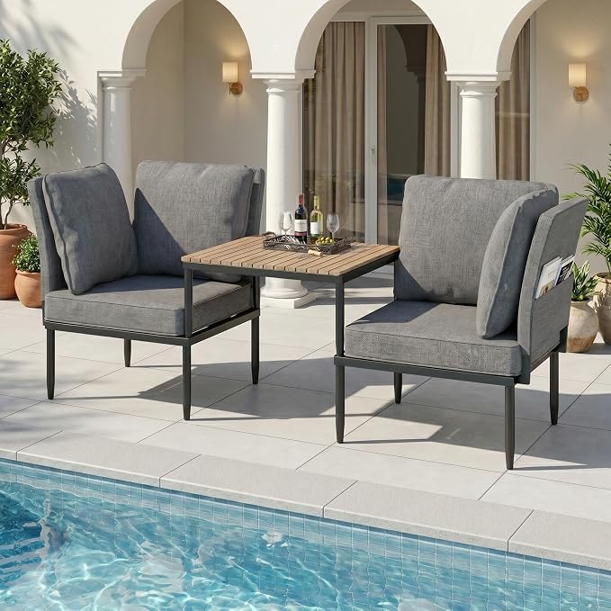 5 in 1 Modular Patio Furniture Set, 3 Piece Aluminum Convertible Outdoor Sectional to Loveseat, Tanning Chair, All-Weather Seating for Balcony, Apartment, Gray