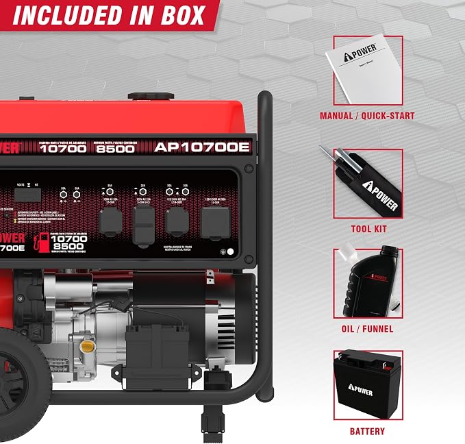 A-iPower 10700-Watt Electric Start Portable Generator Gas Powered, Heavy Duty Generator with 459cc OHV Engine for Home Use, Jobsite, Emergency, Power Outages (AP10700E) Red