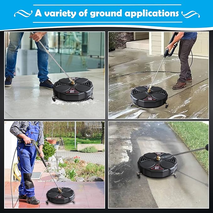 13" Pressure Washer Surface Cleaner with Turbo,Selkie Power Washer Driveway Attachment with 2 Power Washer Extension Wands &4 Wheels & 360 Rotating Turbo Nozzle,2500 PSI
