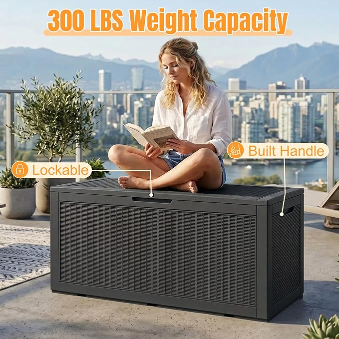 Outdoor Storage Box,160 Gallon Resin Deck Box,Waterproof & UV Resistant Lockable Package Delivery Bin,Toy Cabinet for Indoor & Outdoor
