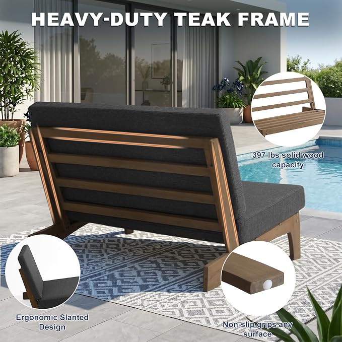 Pia Ricoo 1-Piece Patio Furniture Set, Outdoor Loveseat with 4.5-Inch Thick Cushions, All-Weather Outdoor Sofa for Backyard, Deck, Lawn - Drak