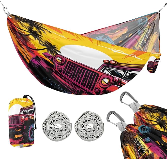 Hammocks for Outside Colorful Offroad Truck Camping Hammock Portable Hammocks with Tree Straps and Carry Bag Camping Accessories for Hiking Beach Outdoor