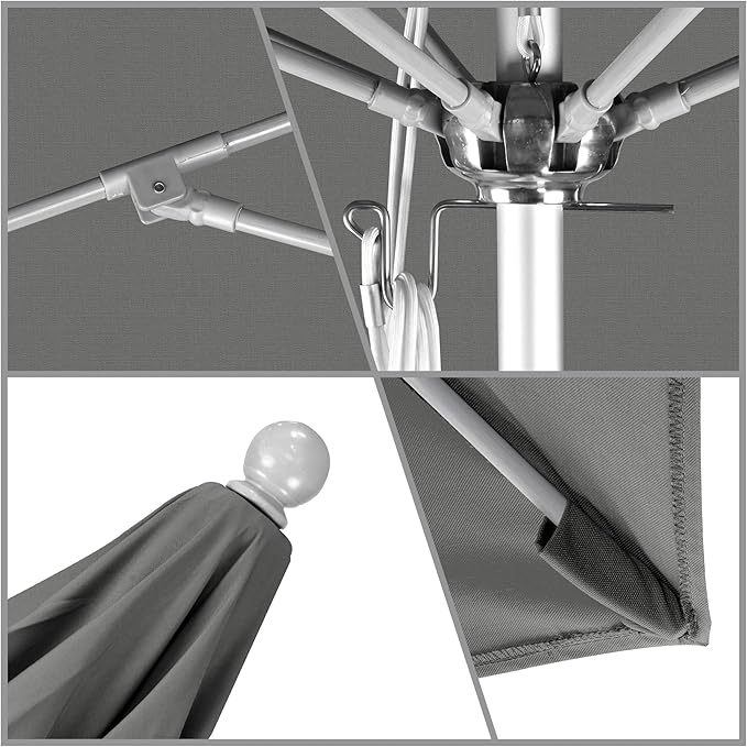 California Umbrella 11' Rd. Venture Series Contract Grade Patio Umbrella, Pulley Open, Silver Finish, Sunbrella Charcoal