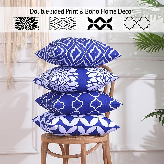 CARRIE HOME Navy Blue Outdoor Throw Pillows Waterproof 18x18 Patio Porch Pillow Covers 18 x 18 Set of 4 Outdoor Patio Decor Aesthetic for RV Garden and Patio Furniture (No Inserts)
