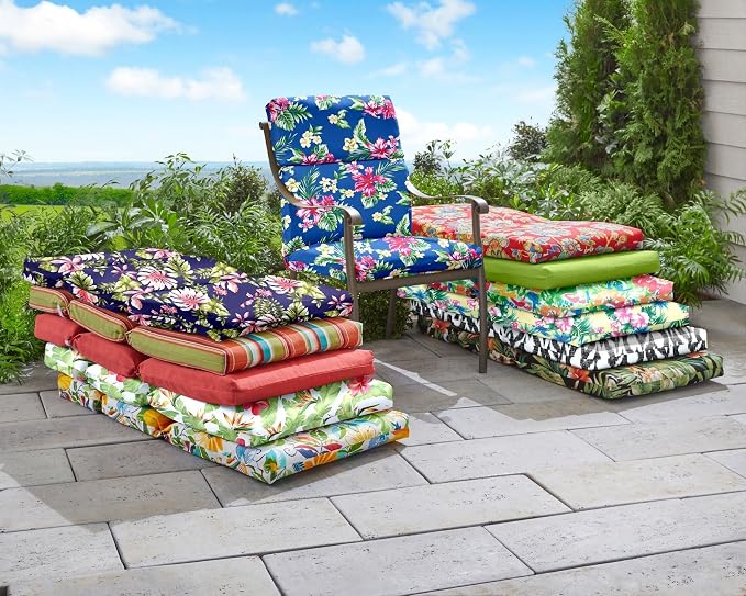 BrylaneHome Bh Performance Universal Chair Cushion - Navy Tropical Leaves