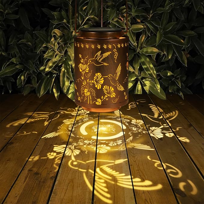 2 Pack Solar Lanterns Outdoor Waterproof Garden Decor Gifts for Women | Metal Hanging Solar Lights Decoration for Outside LED Lanterns for Yard Patio Birthday Gifts Mon Grandma （Hummingbirds）