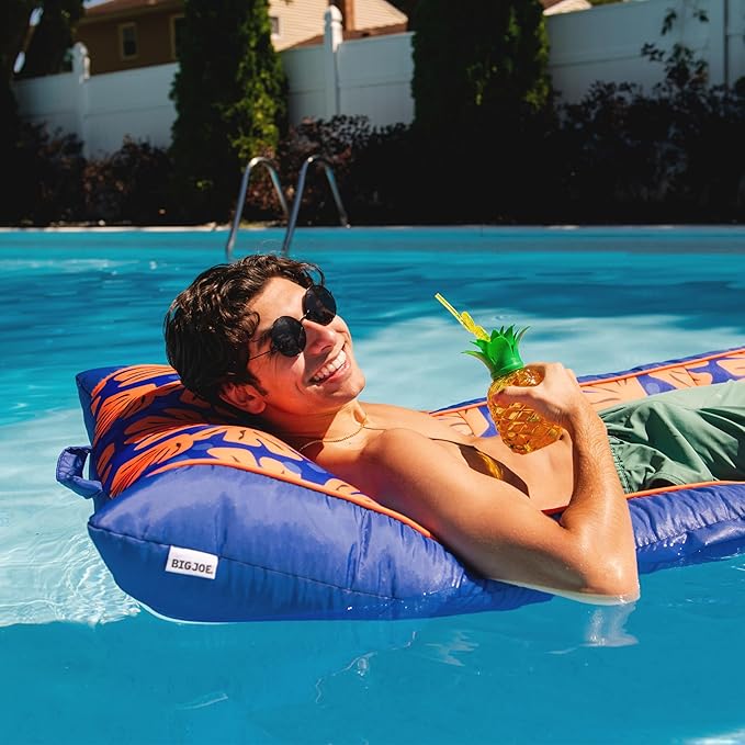 Big Joe Kona Hammock No Inflation Needed Pool Lounger with Headrest, Quick Draining Fabric, 4 feet Big