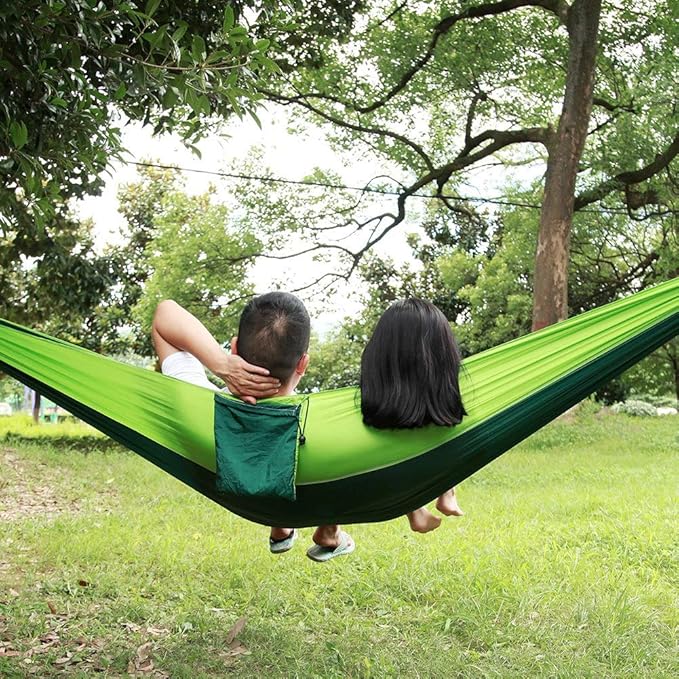 Portable Camping Travel Single Hammock, Lightweight Hanging Bed with Tree Straps and Metal Buckles, Durable Nylon Hammock for Outdoor Backpacking Hiking Beach (Matching Tree with Fruit Green and Dark