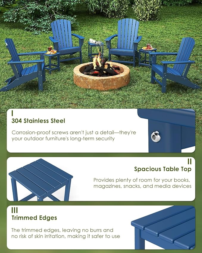 GREENVINES Adirondack-Outdoor-Side-Table | Single-Tier | 14 x 13 Inches | HDPE Plastic | All Weather | Blue | Outside End Tables | for Patio Porch Backyard Indoor