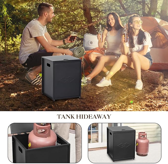Propane Tank Cover Table – 20LB Outdoor Gas Cylinder Hideaway Storage Box with Side Handles – Metal Side Table for Garden Fire Pits