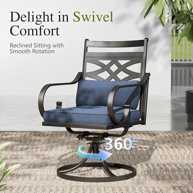 Sophia & William Patio Dining Set, Steel, Blue | Umbrella Hole, Swivel Chairs, E-Coated, Cushions Included, For Patio, Garden and Yard