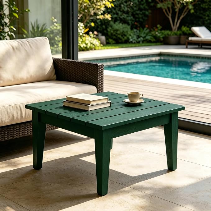 WestinTrends Ashore Outdoor Coffee Table, 32 Inch All Weather Poly Lumber Adirondack Patio Coffee Table Square Low Table, Dark Green