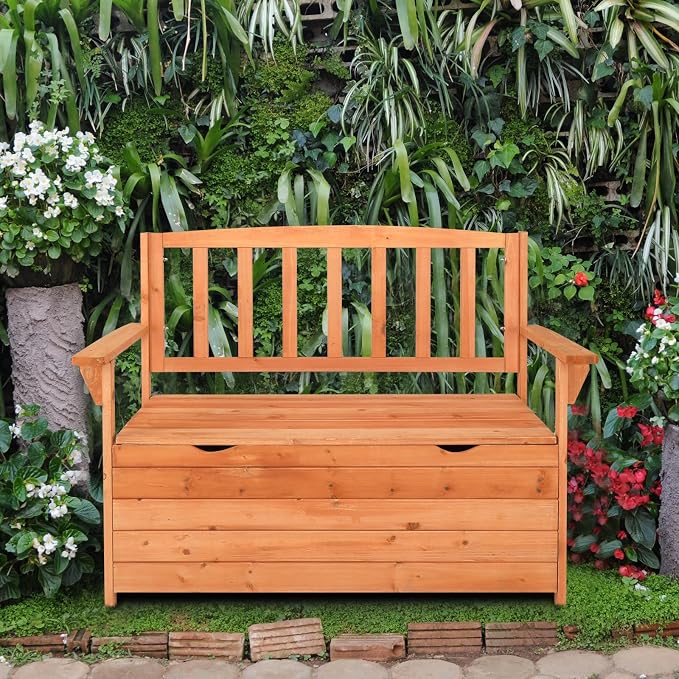 40Inch Patio Deck Box Seat Chest for Garden, Garden Tool Box Pool Supply Storage Outdoor Seat Storage Bench Storage Chest Outdoor Seating Box Storage Container - Bright Orange Red