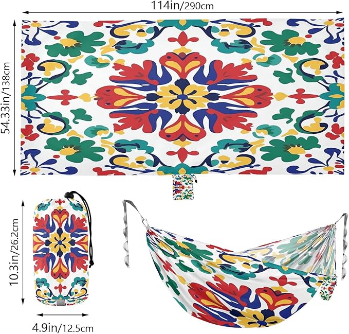 Hammocks for Outside Traditional Mexican Tiles Camping Hammock Portable Hammocks with Tree Straps and Carry Bag Camping Accessories for Hiking Beach Outdoor